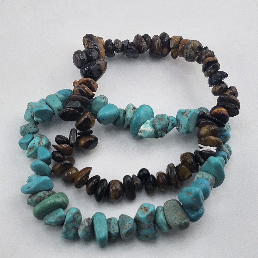 Turquoise And‎ Tigers Eye Chip Stretch Braclets